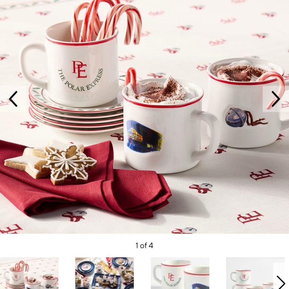 Pottery Barn polar Express mugs Blue and Gold